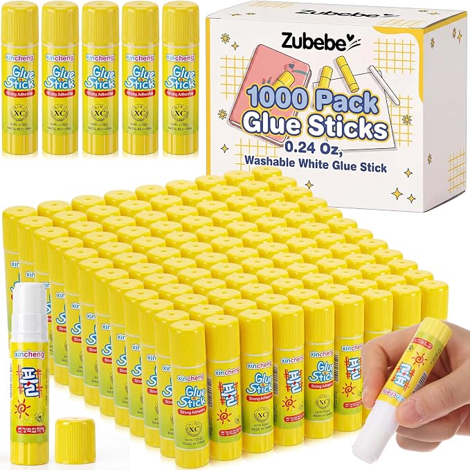 Zubebe 0.25 oz White Glue Sticks in Bulk for Classroom, Washable Glue Stick for Crafts Home Back to School Students Teachers Employees Scrapbooking Crafting Supplies (1000 Pcs)