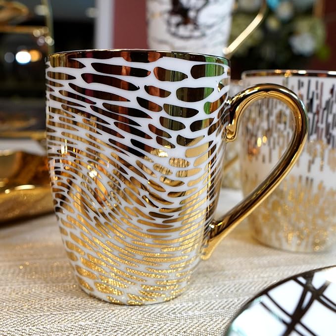 Matrix Gold Porcelain Coffee & Tea Mug Set – Premium Fine Porcelain with Elegant Gold-Plated Finish, Luxury Drinkware for Everyday Dining, Entertaining & Special Occasions