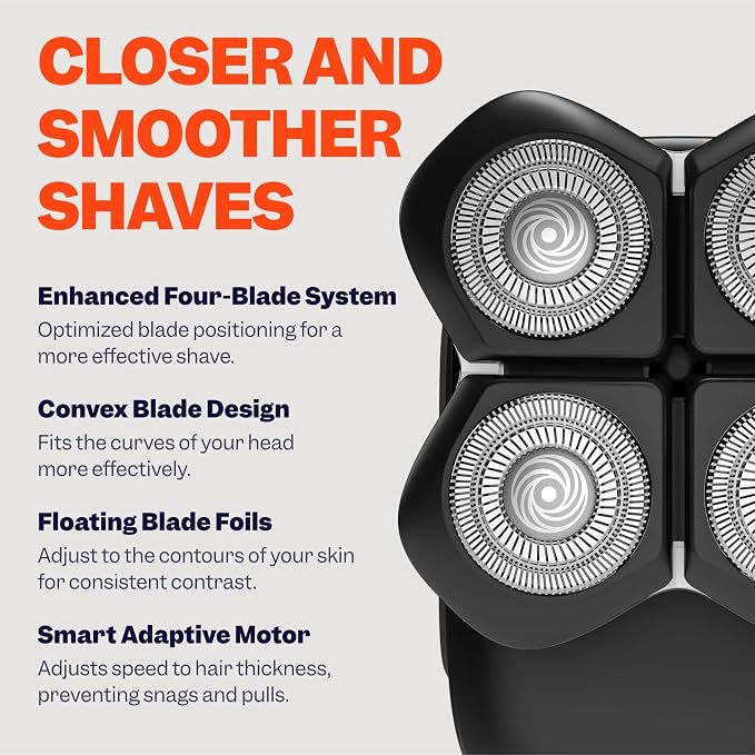 Freebird Electric Head & Body Hair Shaver - Mens Cordless Waterproof Razor with Rotary Blades (FlexSeries Pro, Shaver Kit + Travel Case + Extra Blade)