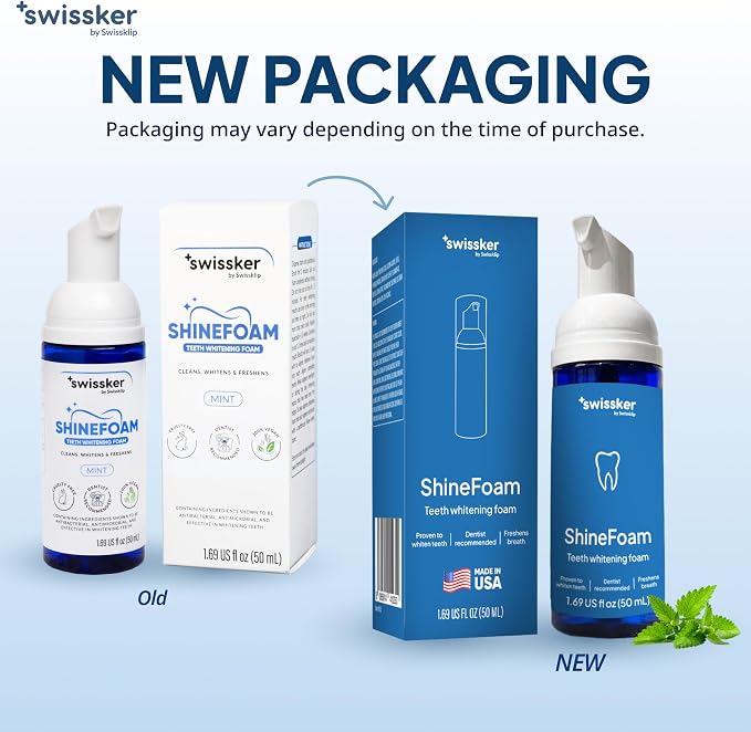 Swissker by Swissklip ShineFoam | Teeth Whitening Foam | Mint Flavor Whitening Toothpaste | Teeth Whitener I Professional Teeth Whitening Kit | 100% Vegan - Made in USA - 1.69 oz - Pack 3 | 3 Pack: Whitening Gel Kit, Teeth Whitener, Hydrogen Peroxide F...