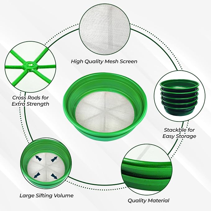 SE 13.25 Inch Wide Stackable Classifier Gold Prospecting Pan - 1/30 Inch Stainless Steel Mesh Sifting Pan, Green
