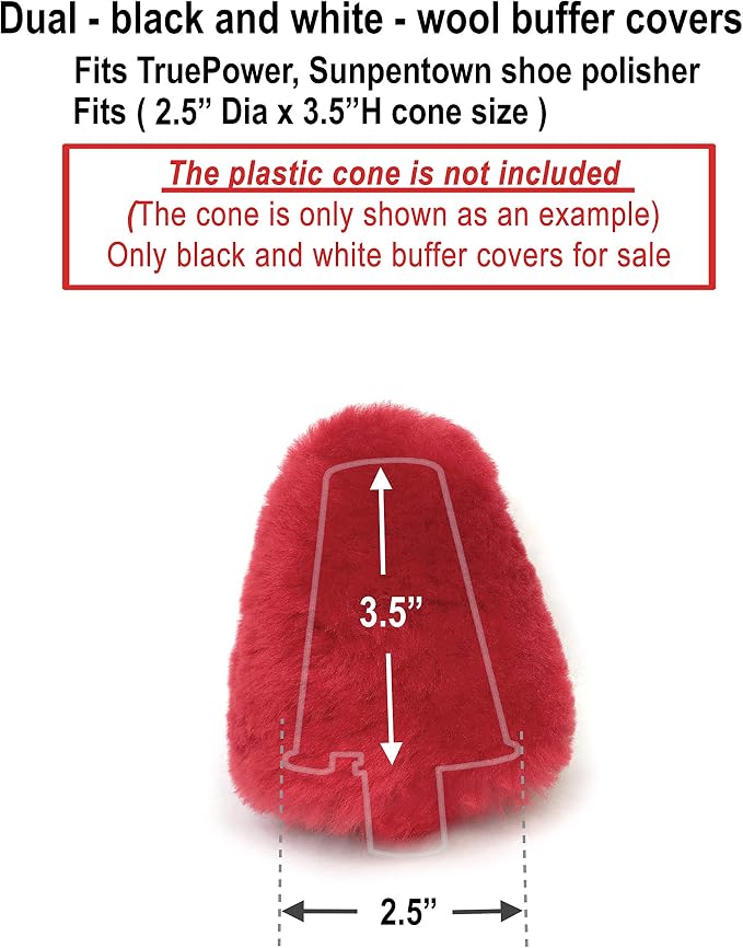 Medium Dual 100% Lambs Wool Buffer Covers Fit 2.5"Dia x 3.5"High - TruePower, Sunpentown Shoe Polishers