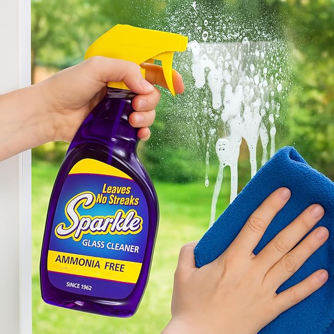 Sparkle Glass Cleaner, Ammonia-Free Streak-Free Formula, 33.8 fl oz Spray Bottle, Safe for Windows, Mirrors & Glass Surfaces (Pack of 4)