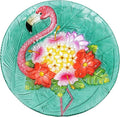 Teamson Home 17.8 in. Fusion Glass Birdbath, Multi | Bird Design, Tropical Flamingo Design, Foldable Metal Stand, Ground Hook