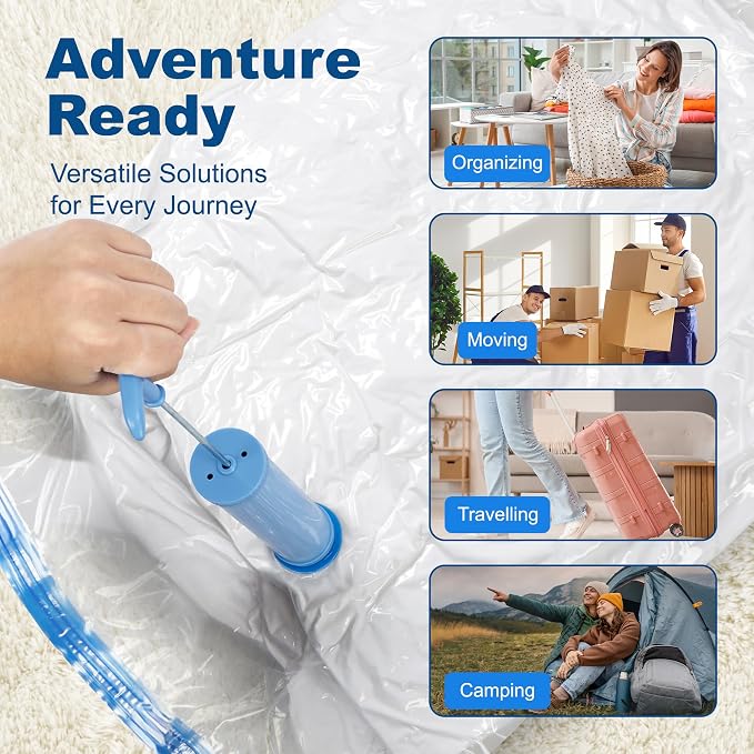 HOUSE DAY 10 Jumbo Vacuum Storage Bags with Pump,Space Saving Vacuum Seal Bags For Clothing Travel, Vacuum Storage Bags For Clothes, Comforters, Blankets, Pillows, Bedding, Moving, Travel, Hand Pump