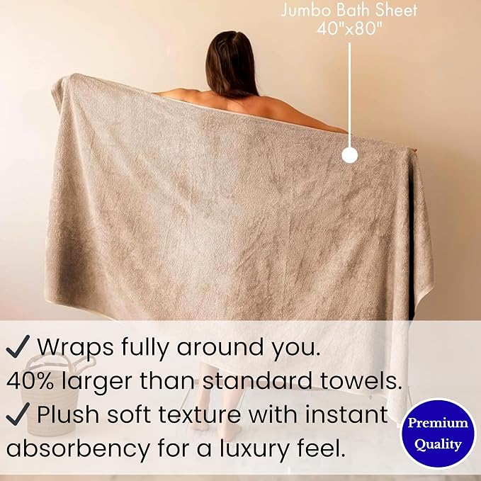 SALBAKOS Luxury 100% Turkish Cotton Bath Sheet 40x80 in (1-Piece, Taupe) | Extra Large Jumbo Oversized Bathroom and Beach Towel, Super Soft Highly Absorbent Thick Premium Hotel Quality, Made in Turkey