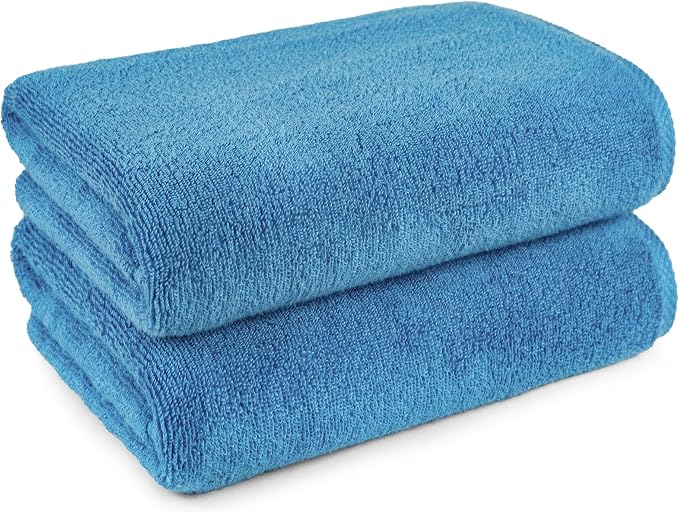 Amazon Basics 2-Piece Quick-Dry Oversize Bath Towel, 100% Cotton, 54" x 30", Lake Blue