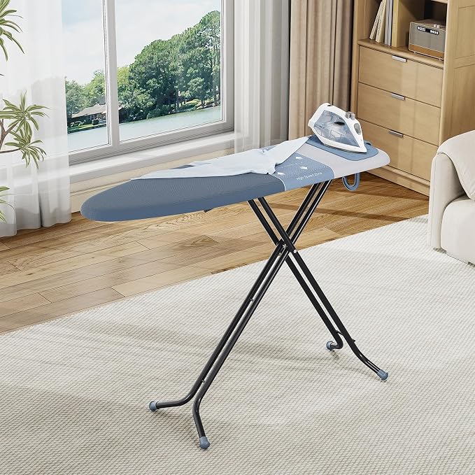 Foldable Ironing Board Standard Size, Iron Board Table Stand Foldable, Space-Saving Iron and Ironing Boards Set, Folding Ironing Boards Full Size with High Speed Zone & Silicone Rest 13x43 Cowboy Blue