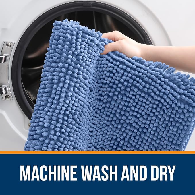 OLANLY Large Bathroom Rugs 50x30, Soft Absorbent Chenille Bath Rugs, Rubber Backing Quick Dry, Machine Washable Bath Mats for Bathroom Floor, Tub and Shower, Home Decor Accessories, Cornflower Blue