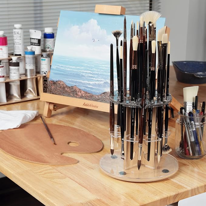 HG Art Concepts Mezzo Dual Artist Brush Holder and Drying Rack, 3 Pack - Rotating Wood Grain Laminate Multi Layer Desk Stand - Professional Storage Display Organizer for Paintbrushes