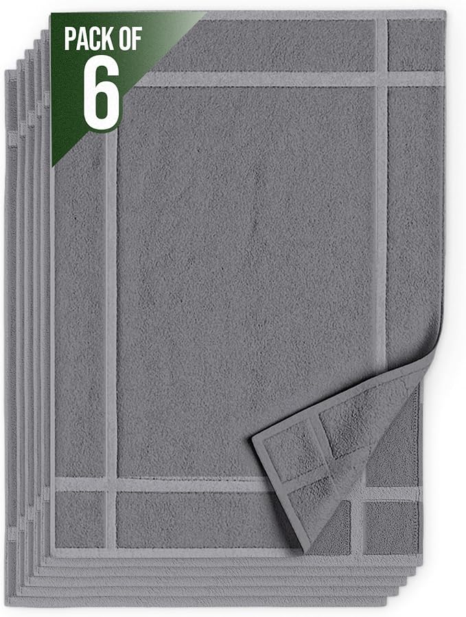 Pearl Linens 100% Ring Spun Cotton Bath Mat (Pack of 6) 18 x 25 Inch, Washable, Soft & Absorbent Terry Bathroom Floor Mat – Not Bathroom Rugs – Quick-Dry After Shower Bath Mat, 781 GSM, Light Grey