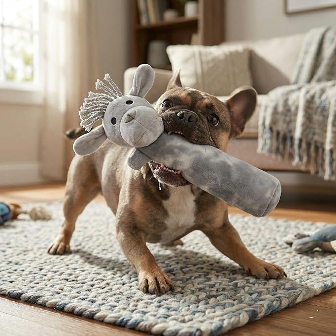 Durable Tough Cotton Canvas Squeaky Dog Toys, Eco-Friendly Interactive 2-Pack Chew Toy Set for Small, Medium & Large Dogs, Labby-Do & Camo Disk