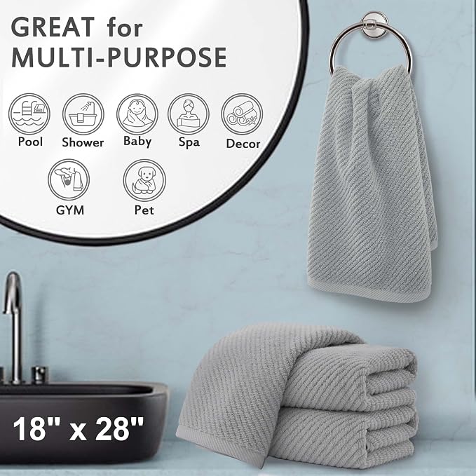 VOOVA & MOVAS Bathroom Hand Towels 4PC, 100% Cotton, 18x28 in, Gray | Thick, Quick Dry, Soft, Absorbent, Grey Towel Gift Set, Ideal For Home, Housewarming, Holiday Present