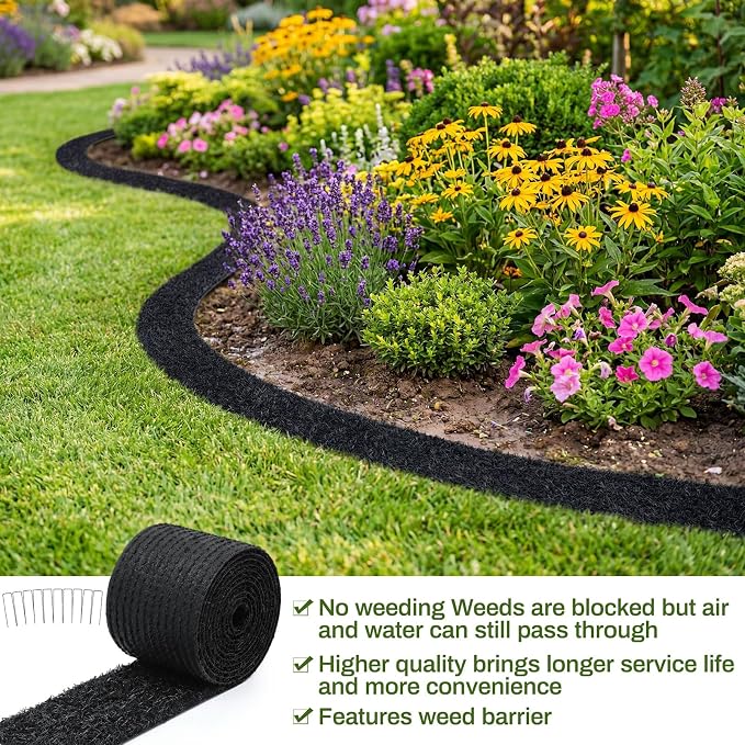 Nuanchu 5.5 in x 20 ft Recycled Rubber Walkway, Black Rubber Mulch Mat Roll | Rubber Mulch Mat Roll for Landscaping Outdoor, Imitation Grass Design for Garden Pathway, Barrier & Edging Border