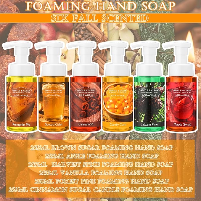 6 Pack Autumn Foaming Hand Soap with Pump Care Moisturizing Liquid Fall Scented Foam Hand Wash Party Favor for Seasonal Home Decor and Gifting 8.75 Fl. oz