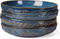 Artena Pasta Bowls, 50oz Large Salad Serving Bowls, 9.75'' Plates Bowls Set of 4, Big Ceramic Soup Bowls for Kitchen, Embossment Shallow Dinner Bowl, Microwave Dishwasher Safe, Multiple Patterns, Blue