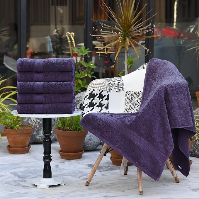 HERCULEAN Large Bath Towels 24 x 50 Pack of 6 | Quick Dry and Highly Absorbent | 100% Cotton Terry Towels for Bathroom - Perfect for Shower - Pool and Spa - Luxury Soft Towels - Plum