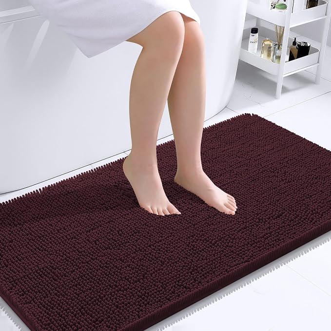OLANLY Bathroom Runner Rugs 44x24, Soft Absorbent Chenille Bath Rugs, Rubber Backing Quick Dry, Machine Washable Long Bath Mats for Bathroom Floor, Tub and Shower, Home Decor Accessories, Black Cherry