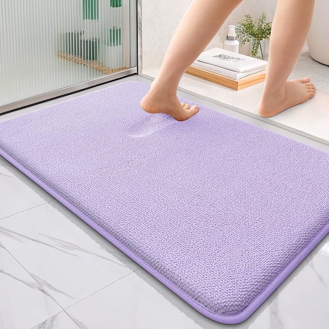 OLANLY Thick Memory Foam Bathroom Rugs 36x24, Absorbent Bath Mat, Lavender | Soft Quick Dry Bath Rugs Mats, Non-Slip, Machine Washable Carpet for Bathroom Floor, Tub and Shower, Home Decor Accessories