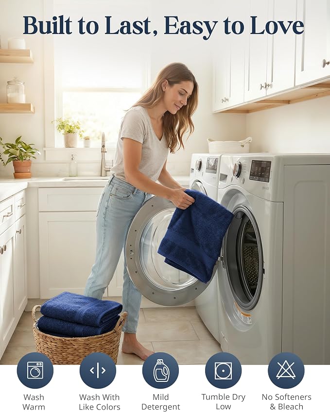 LANE LINEN Bathroom Towel Set 24 Piece Soft Absorbent Quick Dry - Navy | Set Of Towels - Easy-Care, Coordinated Colors, OEKO-TEX Certified, Ring-Spun Durability