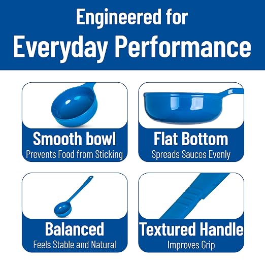 CFS 399214 Solid Long Handle Portion Control Spoon, 8 oz, Blue (Pack of 12)
