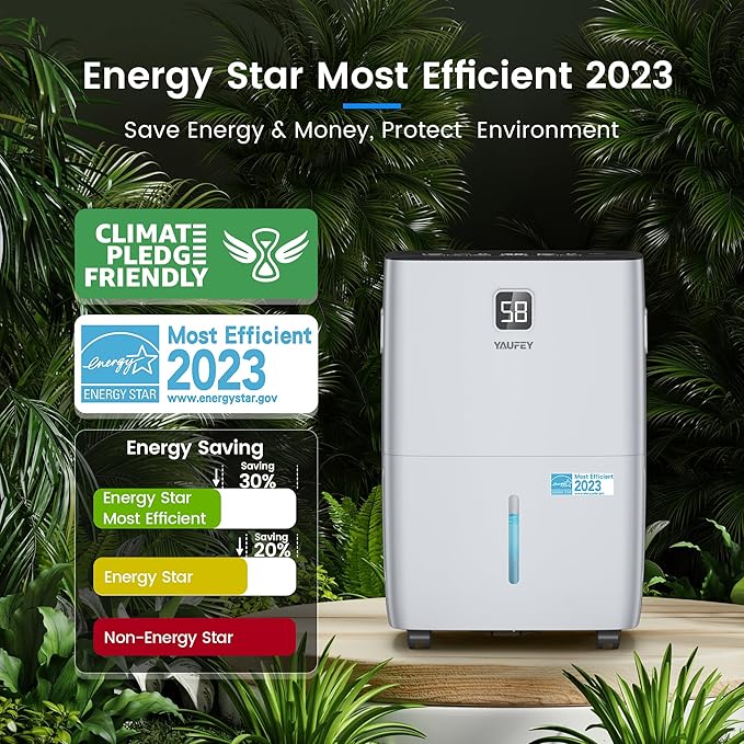 Yaufey 80 Pints Energy Star Dehumidifier for Home, Basement and Large Room up to 6000 Sq. Ft., with Drain Hose, Timer, Intelligent Humidity Control and Large Water Tank