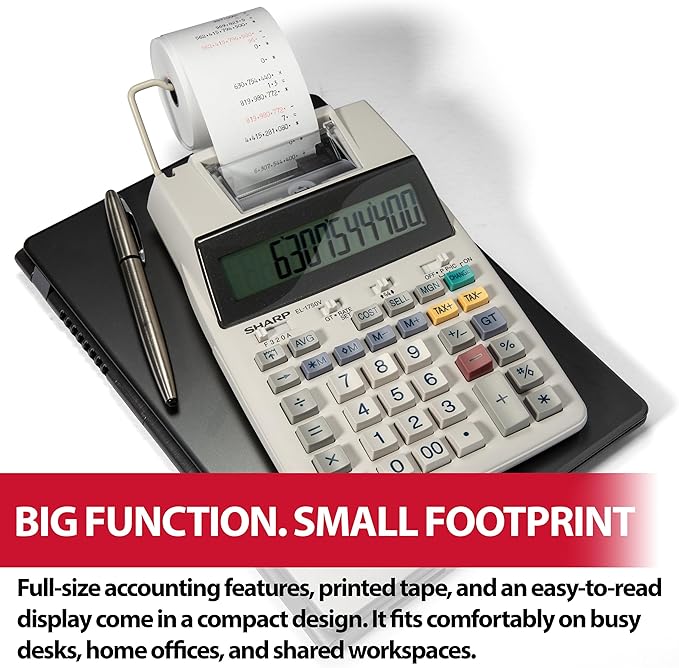 Sharp EL-1750V Two-Color Printing Calculator 2 Lines/Sec 3" Black/Red