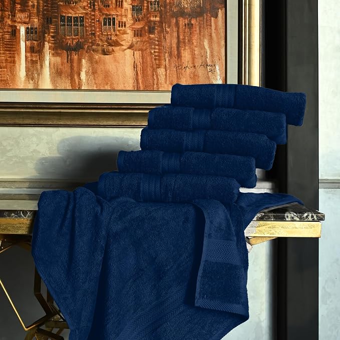 HERCULEAN Large Bath Towels 24 x 50 Pack of 6 | Quick Dry and Highly Absorbent | 100% Cotton Terry Towels for Bathroom - Perfect for Shower - Pool and Spa - Luxury Soft Towels - Navy Blue