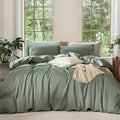 MooMee Duvet Cover Set 100% Washed Cotton Linen Like King | Relaxed Linen-like Texture. Soft, Breathable & Long-lasting Comfort. Lightweight. Hidden Zipper with 8 Interior Corner Ties