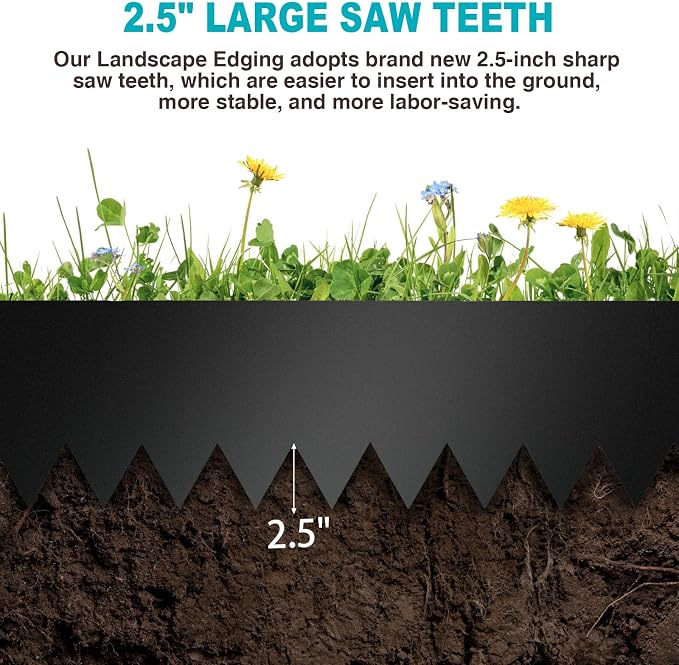 8" Metal Edging for Landscaping, 40" 6 Pack Garden Edging | Steel Landscape Edging with 7 Clips, Hammer-in Flexible Lawn Edging, No Dig Edging, Metal Edging for Pathway, Yard
