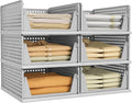 Pinkpum Grey 6 Pack Closet Organizers Storage Bins, Stackable Plastic Drawer Basket for Clothing, Stackable Storage Bins Shelf Storage Container for Closet Wardrobe Bedroom Bathroom Office
