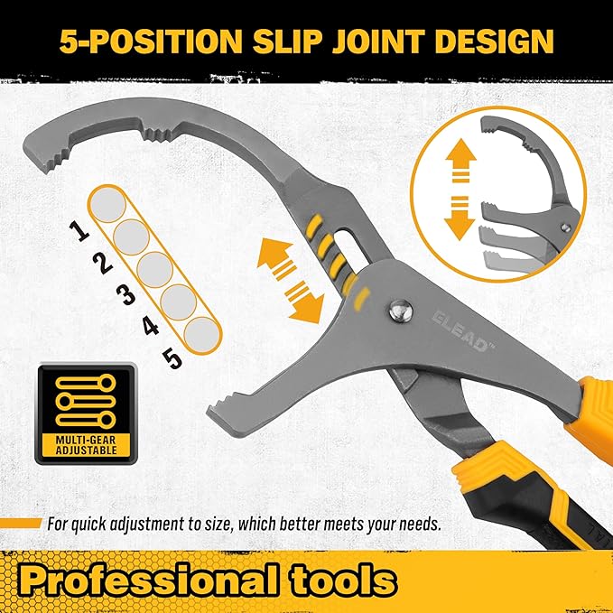 ELEAD Adjustable Oil Filter Wrench Set - 9" & 12" Pliers for Cars, Trucks, Motorcycles - Durable Carbon Steel, Ergonomic Grip, Easy Access Design