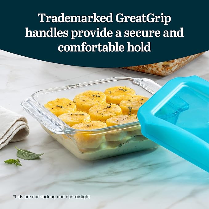 Libbey Baker’s Premium 2 Piece Glass Baking Dish Set, Stackable Casserole Dish with Lid Set, Baking Glassware for Casseroles, Lasagna, Brownies