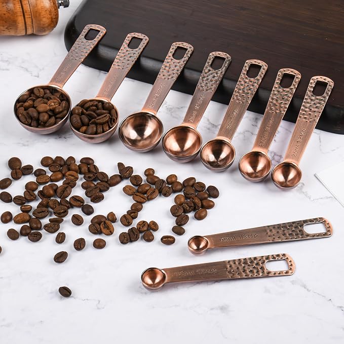 Copper Measuring Cups and Spoons Set 20 for Kitchen & Baking, Metric & US Stainless Steel Measuring Cups and Spoons with Leveler for Dry & Liquid, 8 Copper Plated Measure Cup & 9 Spoon