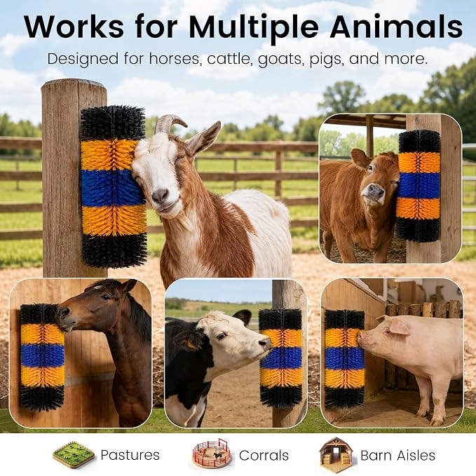 17" x 7.9" Livestock Scratching Brush for Horse, Wall-Mount Grooming and Massage Scratch Brushes for Cow Donkey Goats Horse Sheep, with 8 Screws for Back Itch Relief & Keep Cleaning (1Pcs)