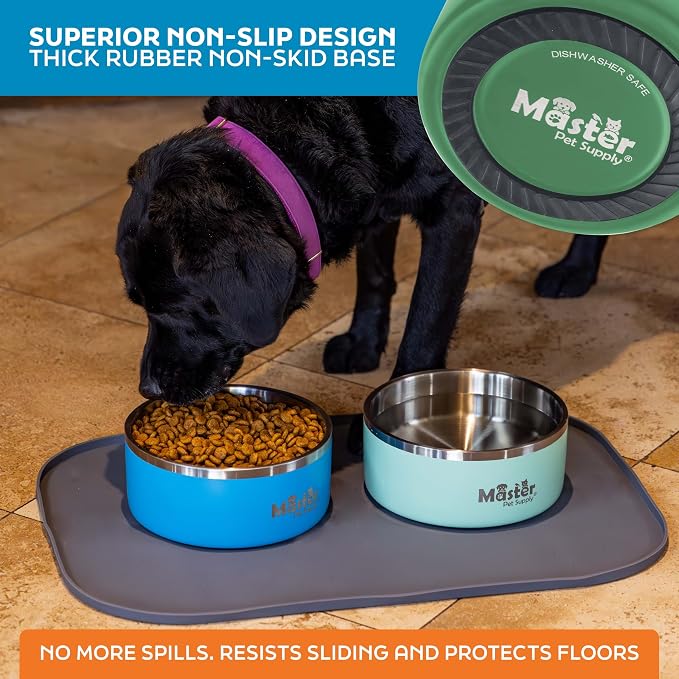 Master Pet Supply Stainless Steel Dog Bowls - 64 oz, Heavy Duty - Camo Patrol, Double Wall Extra-Thick Insulated, Non-Slip Pet Water Bowl for Dogs, Cats & Pets, Anti Rust Metal, Dish Washer Safe