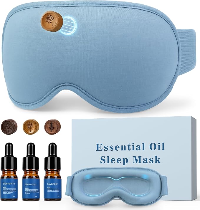 Aromatherapy 3D Sleep Mask Bamboo Cotton with Essential Oils, Lavender Eye Mask Blackout, Magnetic Wood Diffuser, Sleep Mask for Women Men Side Sleepers Travel, Natural Sleep, Relaxation, Meditation