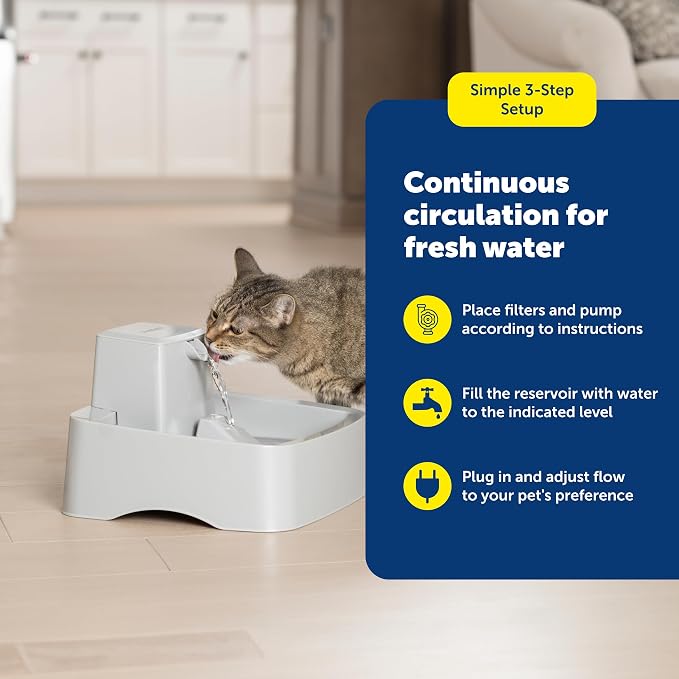 PetSafe Oasys Pet Fountain, 1 Gallon (128 oz), Cats & Small-Medium Dogs | Adjustable Water Flow, Whisker-Friendly Tray, Dishwasher-Safe, Replaceable Carbon & Foam Filters Included