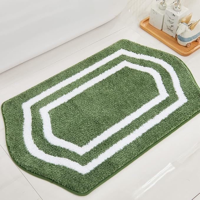 COSY HOMEER Extra Thick Bath Linen Sets Rugs - Anti-Slip Bath Mats Soft Plush 100% Strong Polyester Living Room Bathroom Water Absorbent(Green,24x48 - Inches)