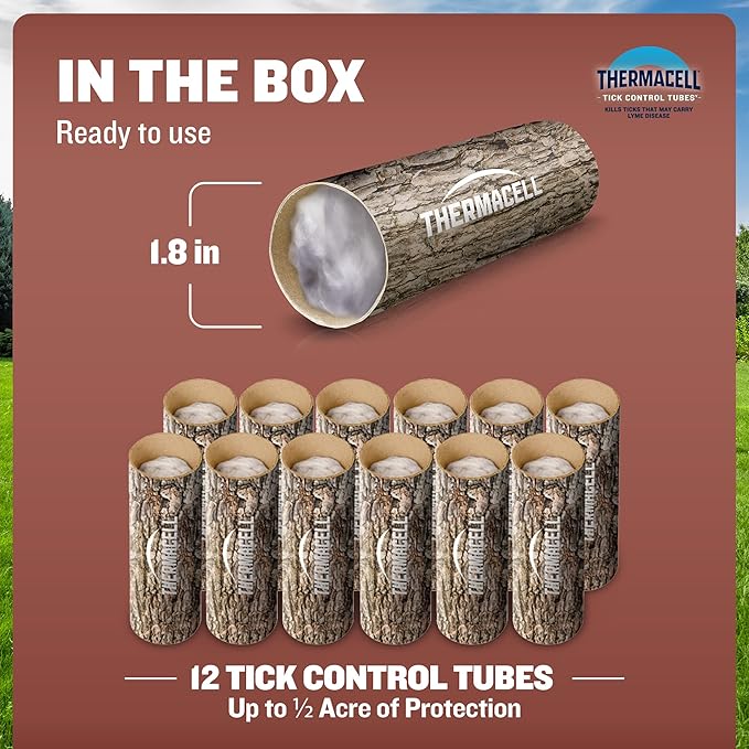 Thermacell Tick Control Tubes; 12 Per Box; No Spray, Easy-to-Use; Kills Ticks That May Carry Lyme Disease; Place in Backyard, Gardens or Wooded Areas Twice a Year; Won't Harm Kids, Pets or Environment