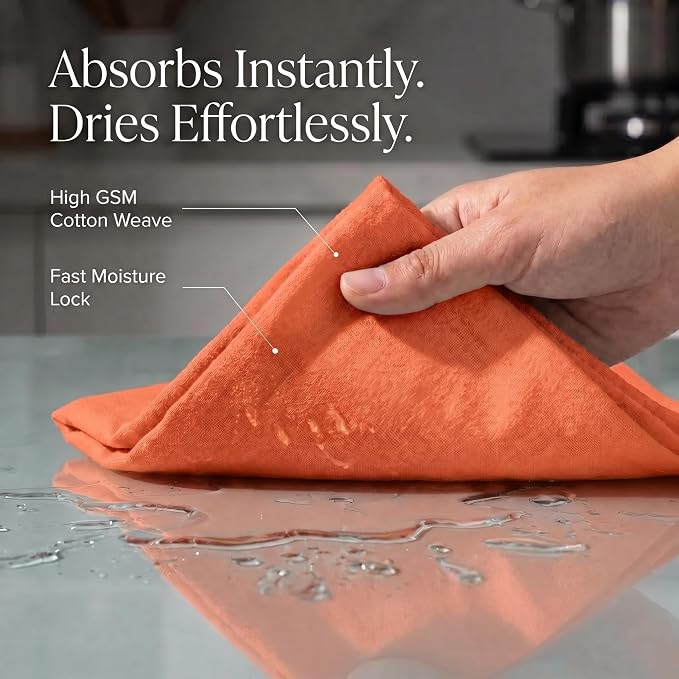 Urban Villa Kitchen Towels 100% Cotton Dish Towels for Kitchen(Set of 6) 20”x30” Dish Cloths Highly Absorbent Kitchen Linen Set with Hanging Loop Perfect for Drying Dishes Cleaning Hand Towels –Coral