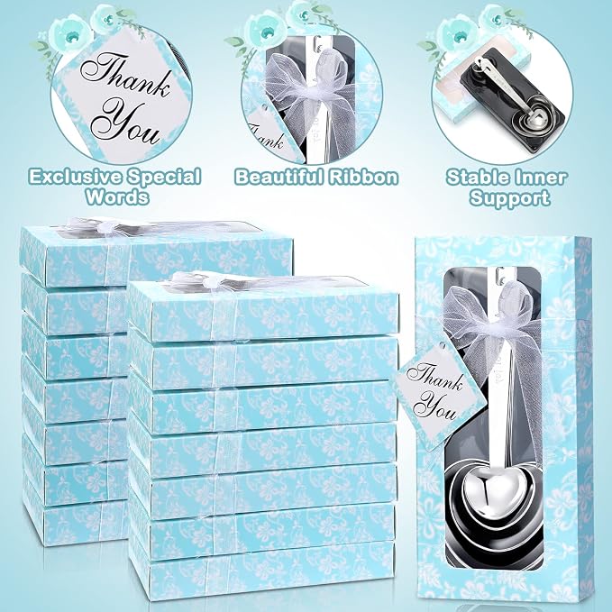 Yinder 50 Sets Heart Measuring Spoons Wedding Favors for Guests with Gift Box and Thank You Card, Bridal Shower Favors Bulk, Kitchen Measuring Spoon Gift Set for Party Souvenirs(Blue)