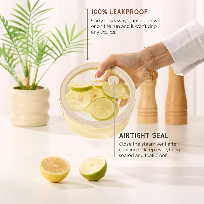 Non-Toxic Glass Storage Container Set, Borosilicate Glass, Tempered Glass Lids, Baking Pan, Airtight with Vents, Microwave, Oven & Dishwasher Safe (Circular, Set of 4)