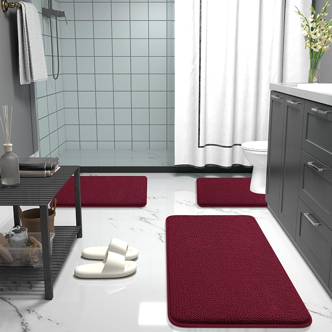 OLANLY Memory Foam Bathroom Runner Rugs 70x24, Absorbent Long Mat, Burgundy | Soft Quick Dry Bath Mat Rugs, Non-Slip, Machine Washable Mat for Bathroom Floor, Tub and Shower, Home Decor Accessories