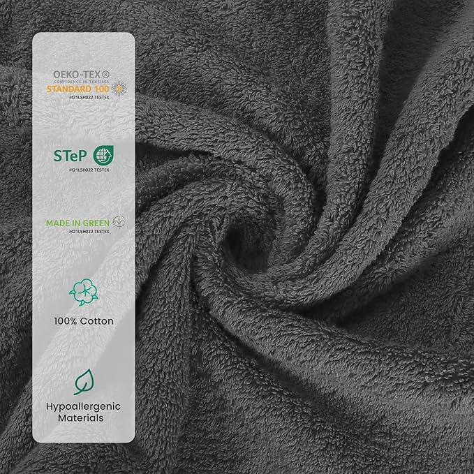 SEMAXE Bath Towel Set, 12 Piece Cotton Towel Set for Bathroom, More Towels for Family Use, Quick Dry with Hanging Loops, Easy Care, Yellow & Gray