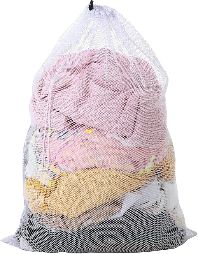 Berlune Large Mesh Laundry Bags, 24 x 36 Inch Bulk Wash Set with Drawstring for Commercial Use, Dorms, Vacation Rentals, Laundromats, Apartments & Facilities (White,1)