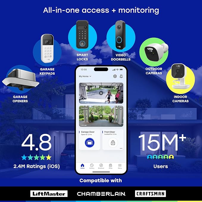 myQ Smart Garage Door Video Keypad with Wide-Angle Camera,Customizable PIN Codes,and Smartphone Control–Take Charge of Your Garage Access Works with Chamberlain, LiftMaster and Craftsman openers,White