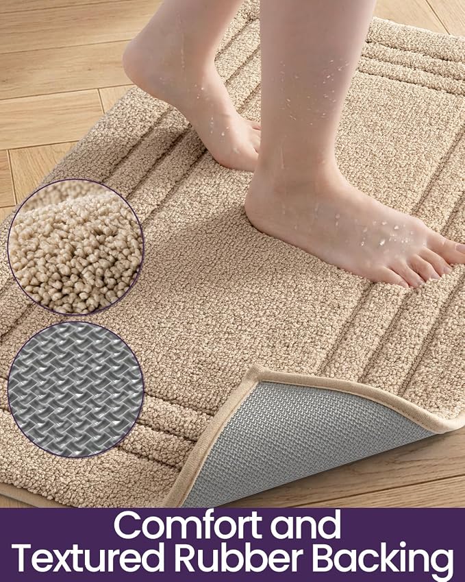 DEXI Bath Mats Bathroom Rug Non Slip Bathmat, 43x24 Beige | Large Soft Microfiber Carpet, Washable, Absorbent Quick Dry for Shower Floor Sink