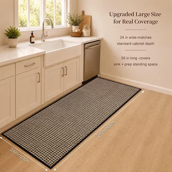 eqivei Kitchen Runner Rug, 24" x 59" Non-Slip Washable Kitchen Mat with Rubber Backing for Floor, Island Walkway, Hallway or Laundry Room
