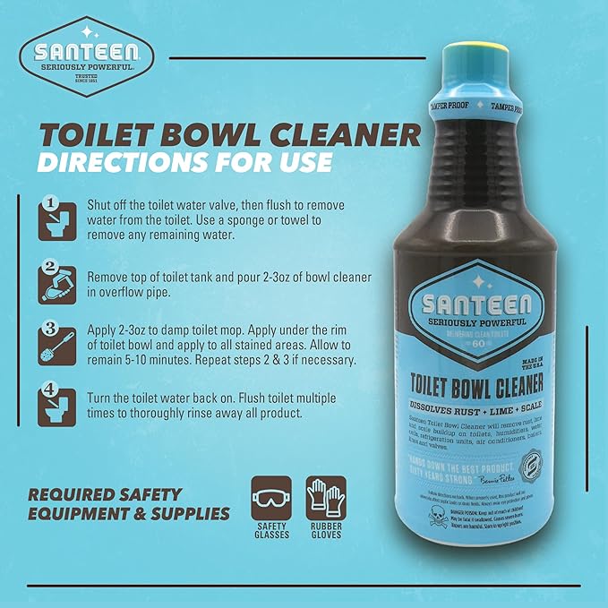 Santeen Professional Toilet Bowl Cleaner – 6 Pack (32oz Bottles) – Heavy Duty Rust, Lime & Scale Remover – Restores Porcelain Finish – Industrial Strength Stain Dissolver